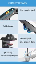 NB H180 Double monitor desk Holder Arm Gas Spring Full Motion 17"-27" LCD TV Mount ergonomic dual arm clamp bracket 2-9kgs each - Image 27