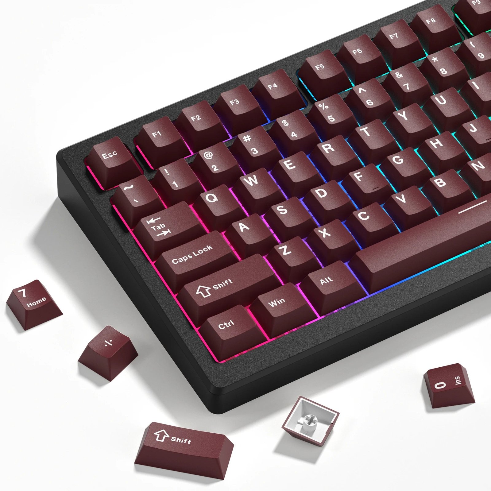 S362f44e052bf4337b0b7dcce6c75f3ed0 126 Keys Retro Dark Red PBT Keycap Set - Double Shot Cherry Profile for Mechanical Keyboards - Image 1
