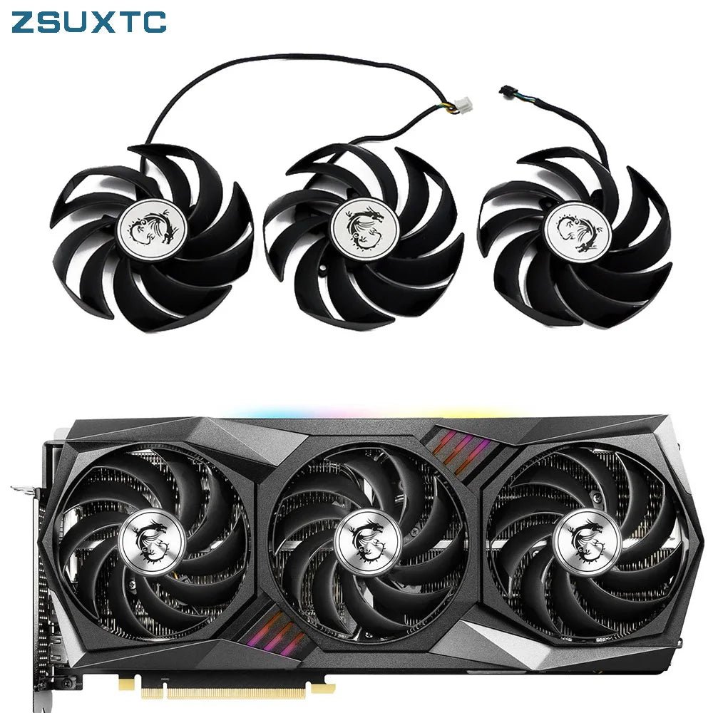 S374f084e76774e448b66751004ed11e7W MSI RTX 3080 3090 3070 3060 Ti Gaming X Trio GPU Replacement Fan – PLD09210S12HH 90mm 4-Pin - Image 1