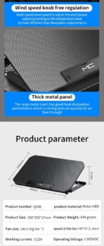 Q100 17" Gaming Laptop Cooling Pad - LED Screen, Dual USB, 2600RPM Fan Stand - Image 15