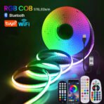 WiFi Bluetooth RGB COB LED Strip Light – 576 LEDs, 24/44 Key Remote, Flexible Tape Kit