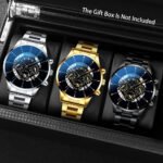 Men's Quartz Watch Set – 3-Piece Stainless Steel Strap, Circular Dial, Date Function
