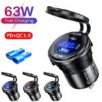 63W Aluminum USB-C Car Charger Socket – PD & QC3.0 Dual Port, 12V/24V for Car, Boat & Motorcycle