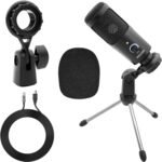5Core Podcast Microphone Bundle – Condenser Mic, Desk Stand & Shock Mount